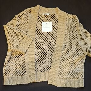 Croft & Barrow Open Knit Short Sleeve Cardigan - Tan